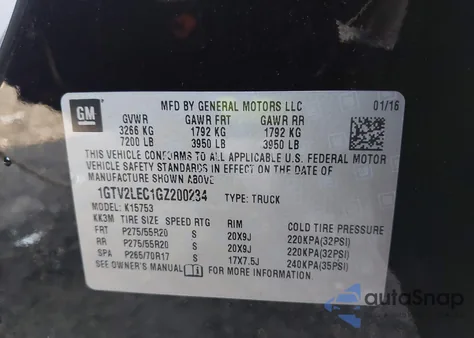 2016 GMC Sierra 1500 from USA, damaged, VIN 1GTV2LEC1GZ200234